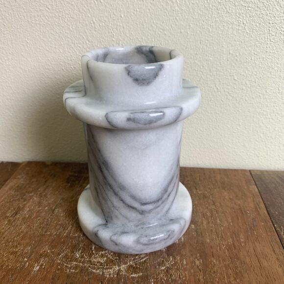 Vintage White Gray Veined Solid Marble Convertible Column Candle Holder Italy - Picture 6 of 6